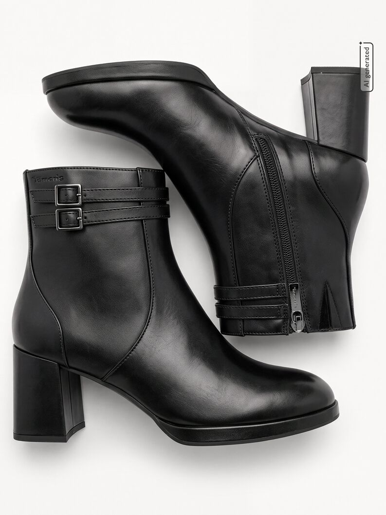 Lederstiefelette, BLACK, hi-res