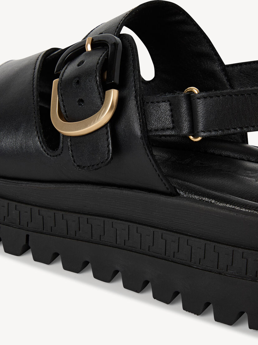 Leren Sandaaltje - zwart, BLACK LEATHER, hi-res