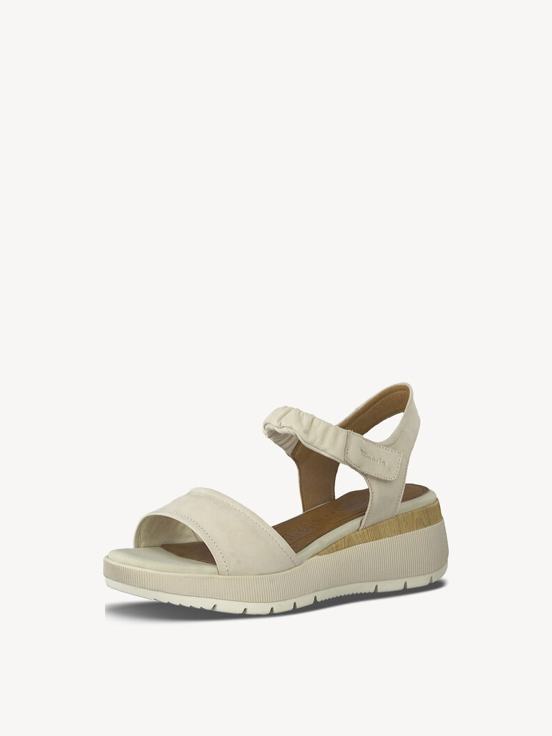 Sandale à talon en cuir - beige, IVORY, hi-res