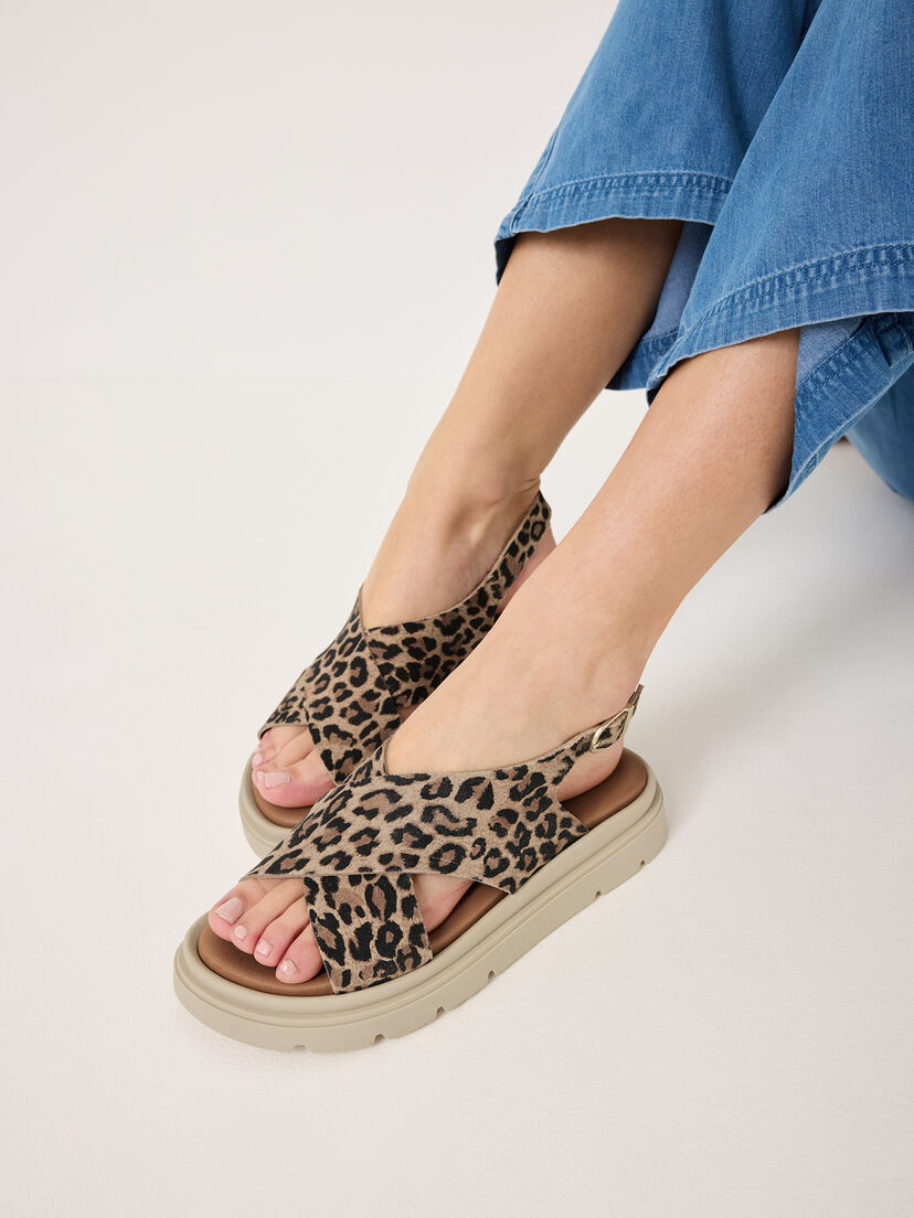 Leren Sandaaltje - bruin, LEOPARD, hi-res