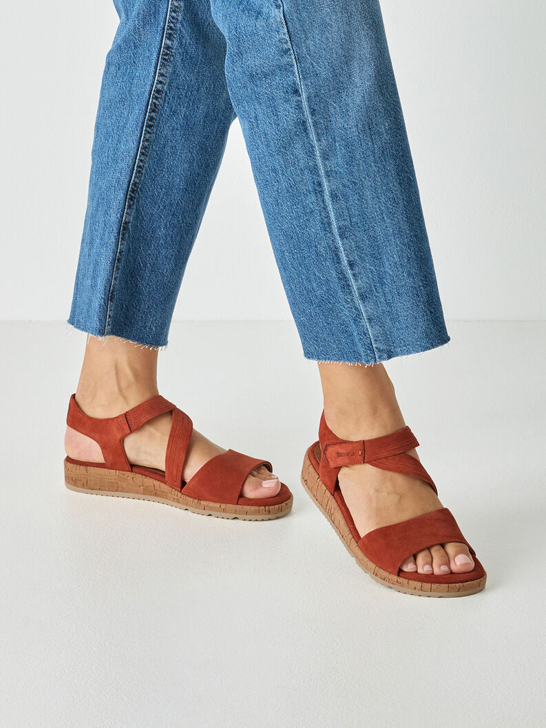 Sandale &agrave; talon en cuir - orange, TERRACOTTA, hi-res