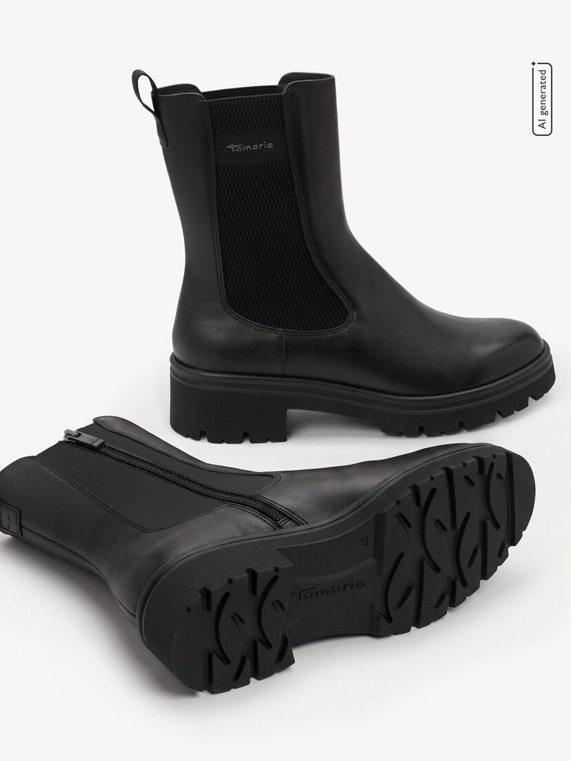 Leren Chelseaboot - zwart, BLACK, hi-res