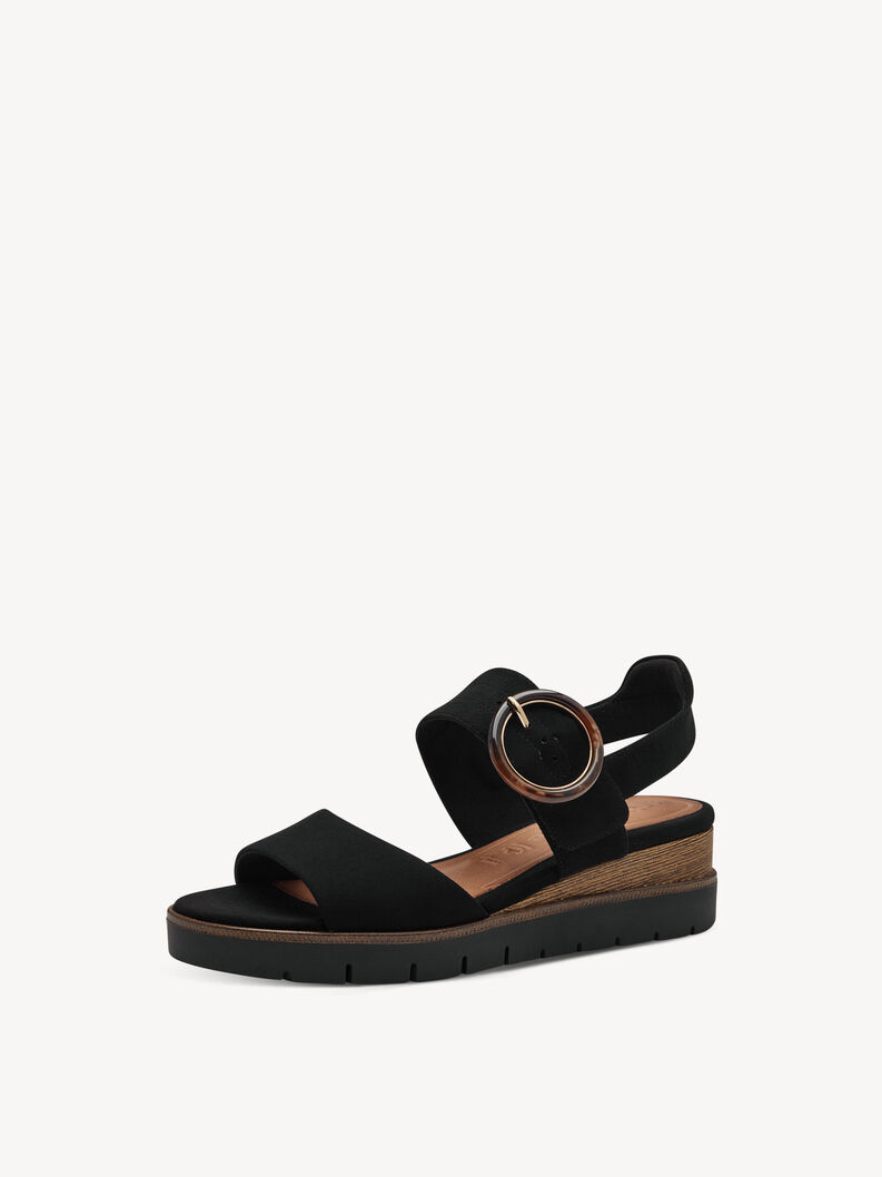 Leather Heeled sandal - black, BLACK UNI, hi-res