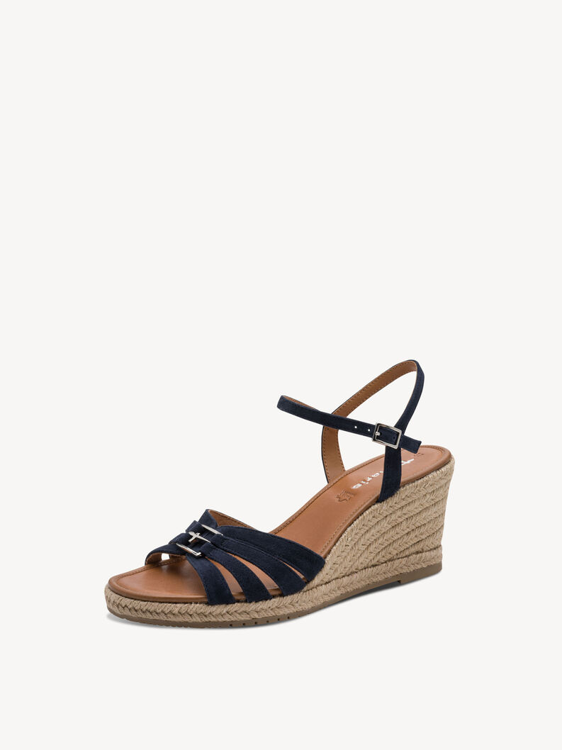 Leather Heeled sandal - blue, NAVY, hi-res