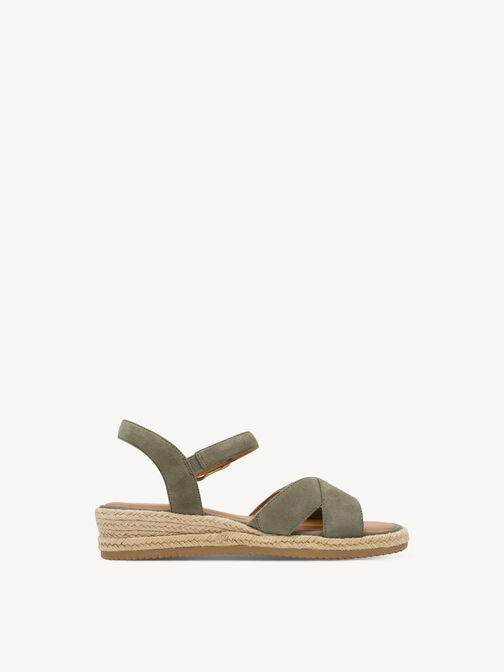 Leather Heeled sandal, SAGE SUEDE, hi-res