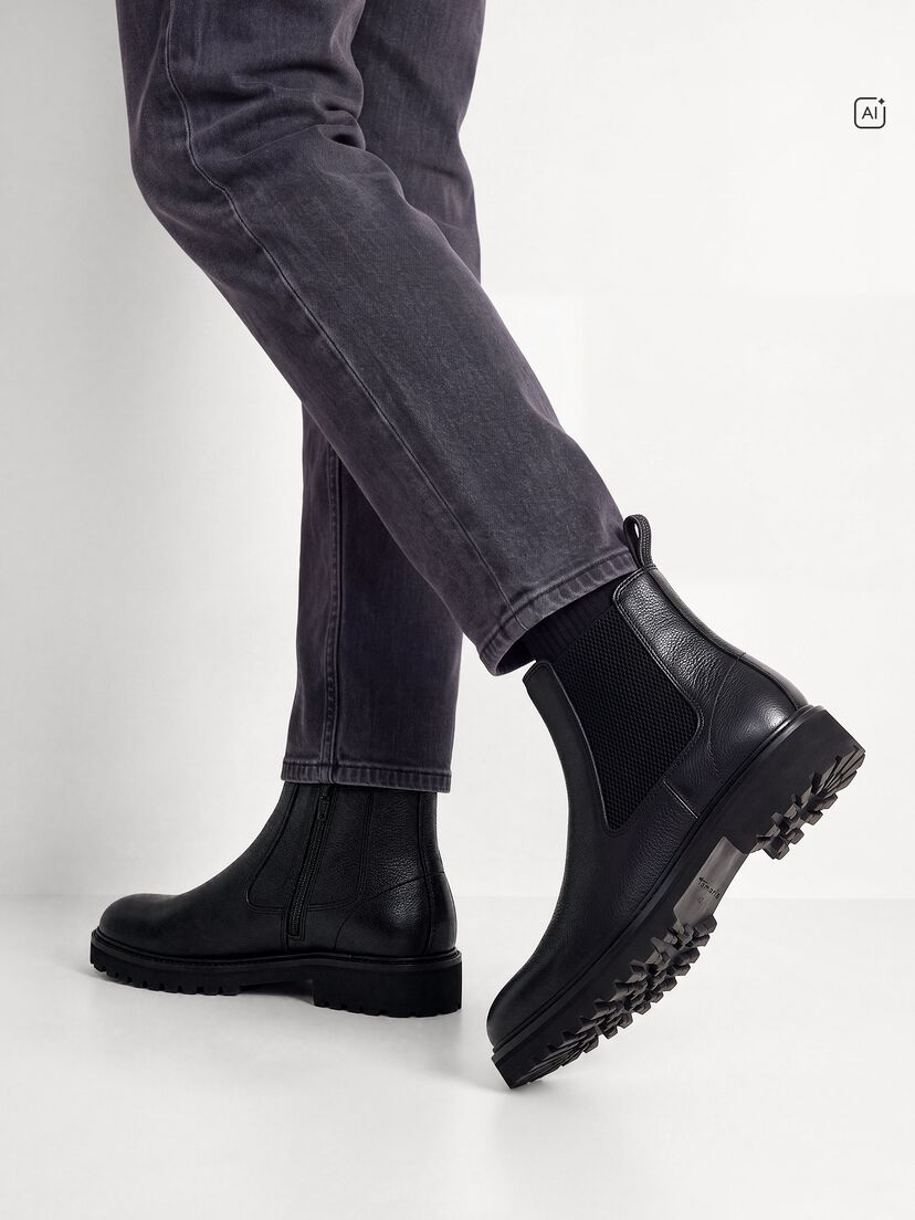 Leren Chelseaboot - zwart, BLACK LEATHER, hi-res