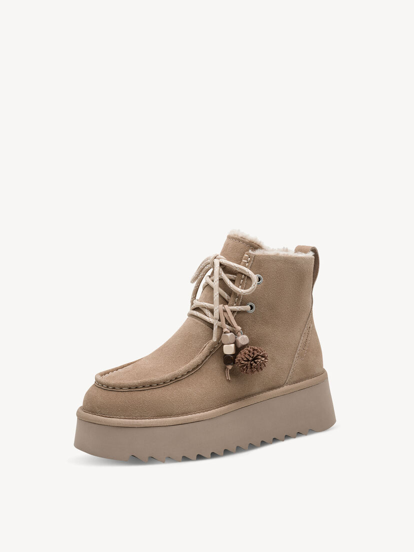 Leren Enkellaarsje - beige warme voering, TAUPE, hi-res