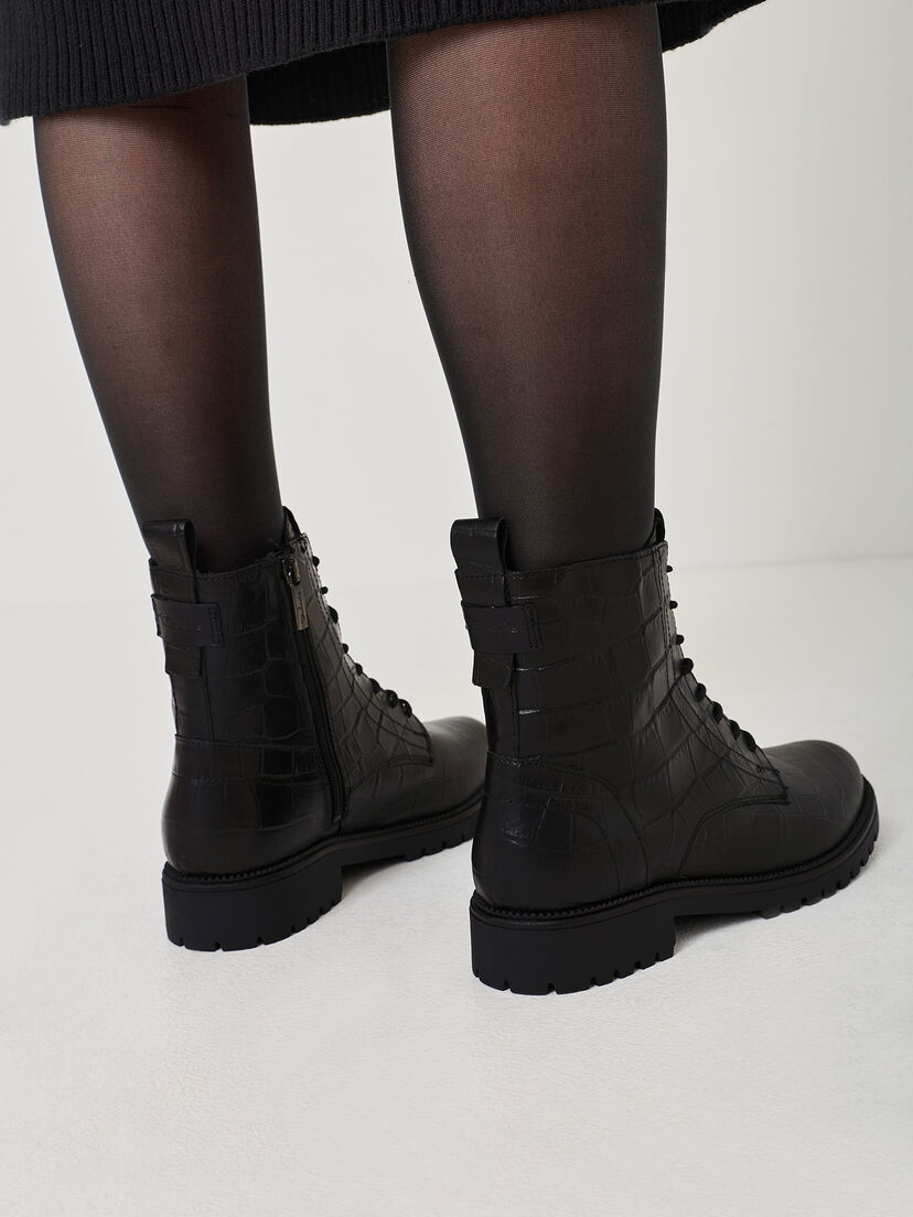 Leren Enkellaarsje - zwart, BLACK CROCO, hi-res