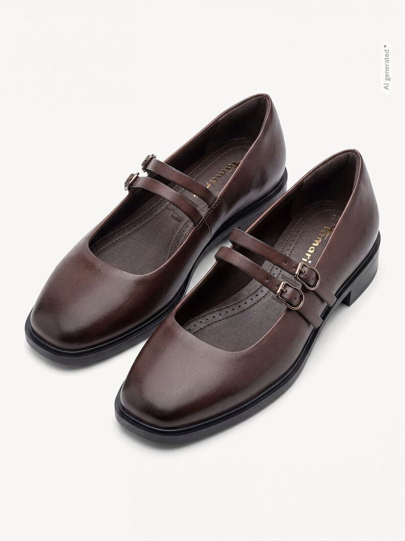 Leren Ballerina - bruin, MAHOGANY, hi-res