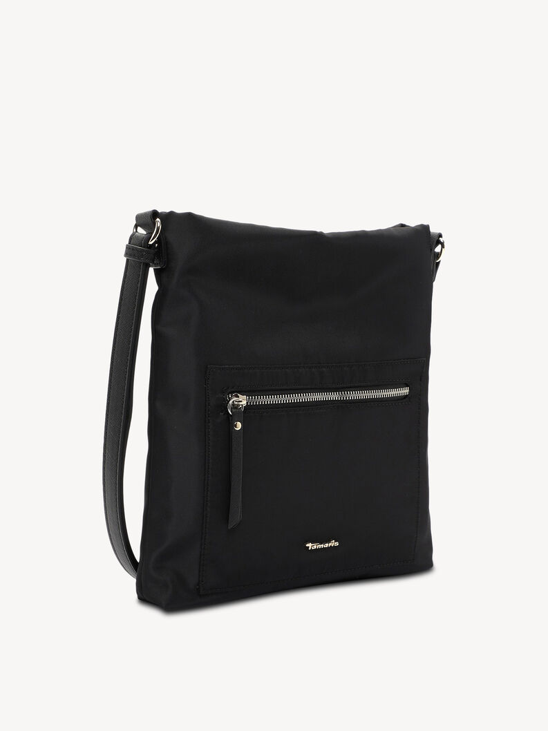 Schwarze Nylon-Umh&auml;ngetasche mit Frontrei&szlig;verschlusstasche Seitenansicht