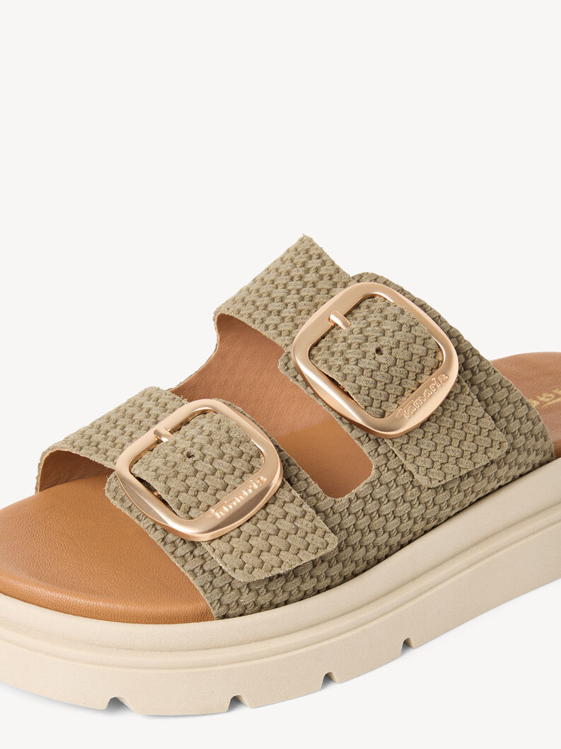 Lederpantolette - gr&uuml;n, OLIVE STRUCT., hi-res