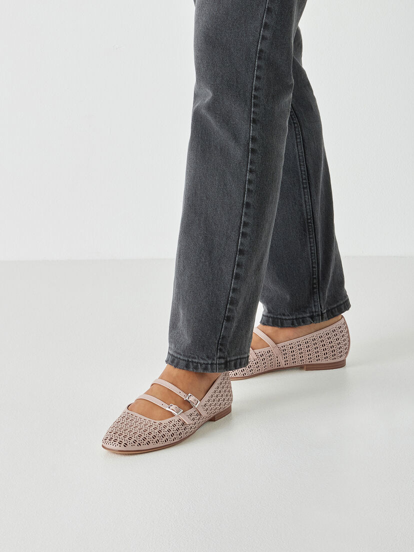 Leren Ballerina - beige, NUDE STRUCTURE, hi-res