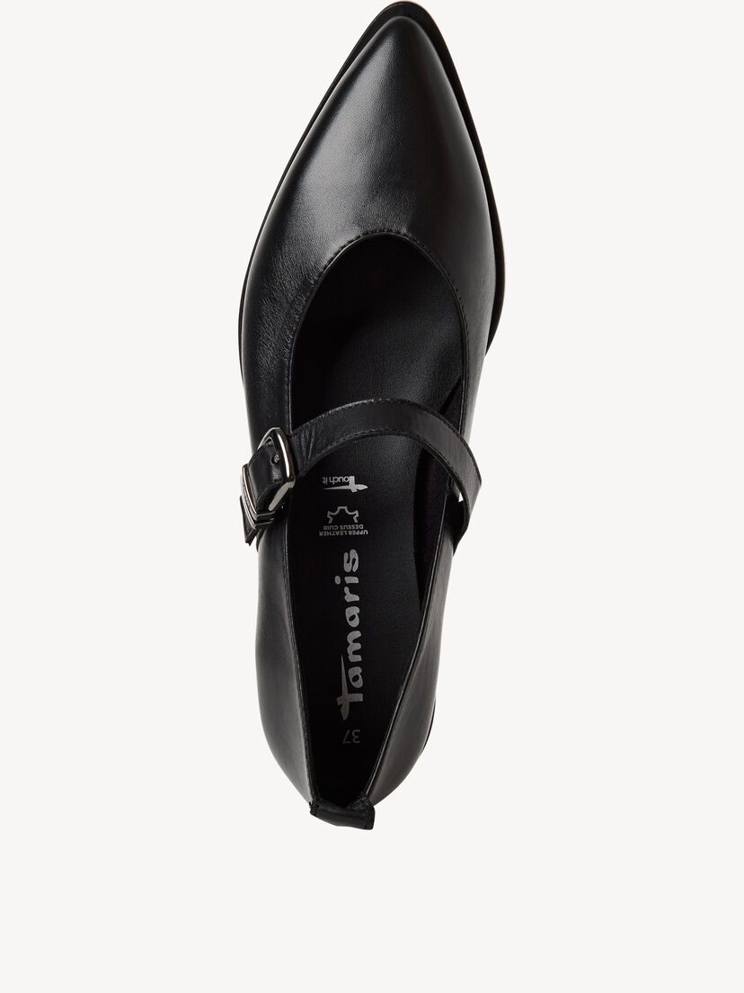 Leren Ballerina - zwart, BLACK LEATHER, hi-res