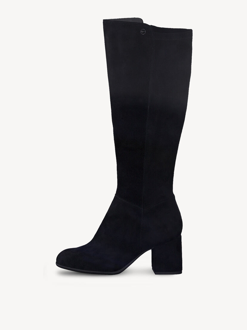 Zwarte su&egrave;de kniehoge laarzen met brede blokhak