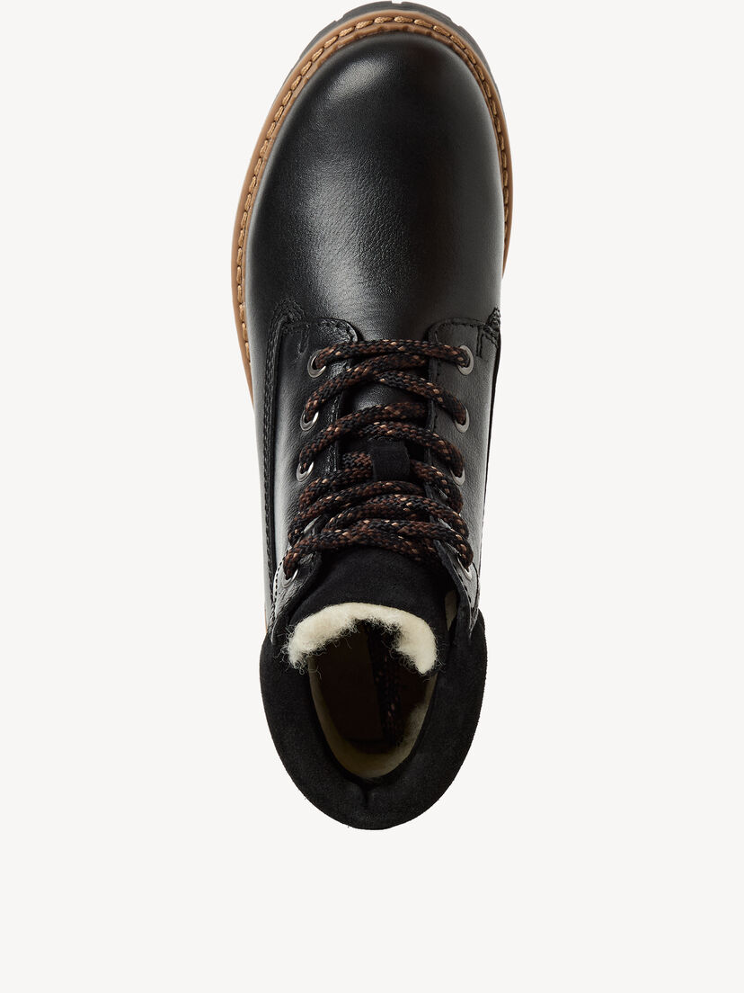 Leren Enkellaarsje - zwart warme voering, BLACK LEATHER, hi-res