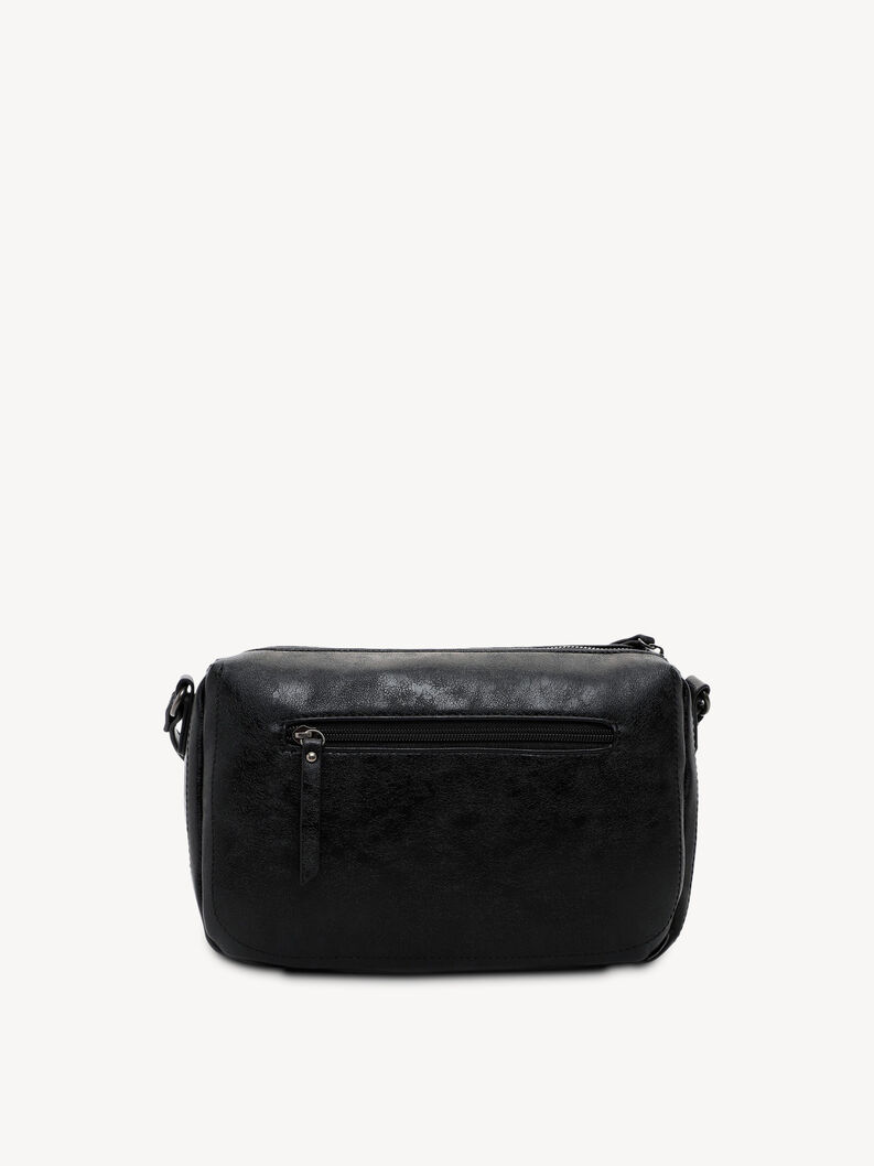 Borsa in pelle nera con tasca posteriore con zip e tracolla lunga