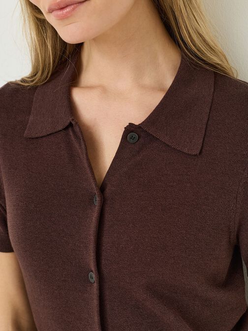 knitted polo shirt, Coffee Bean, hi-res