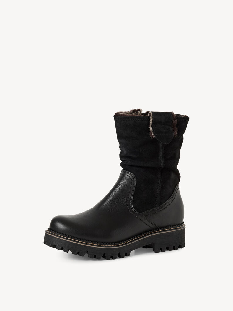 Bottine en cuir - noir doublure chaude, BLACK, hi-res