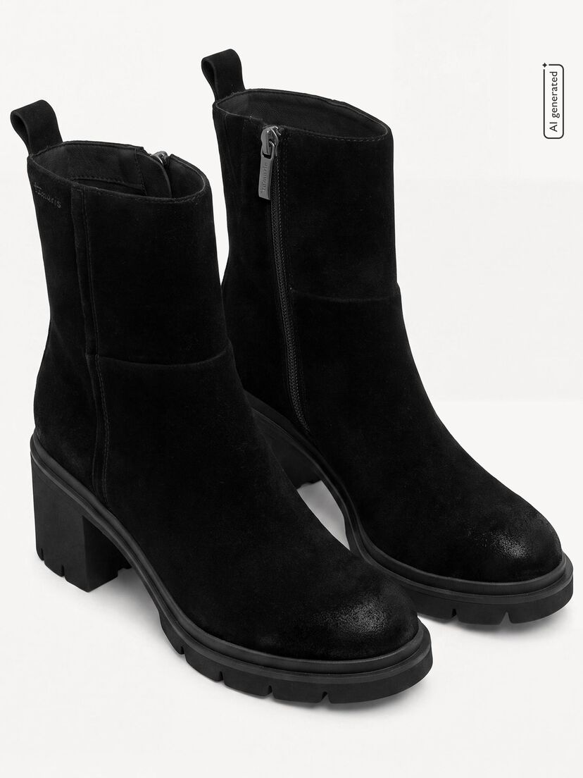 Leren Enkellaarsje - zwart, BLACK, hi-res
