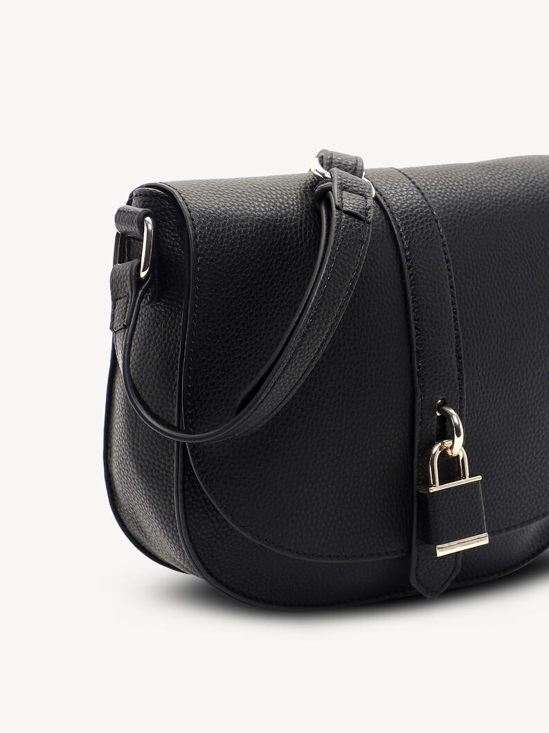 Sac &agrave; main en cuir noir avec poign&eacute;e r&eacute;glable et verrou frontal