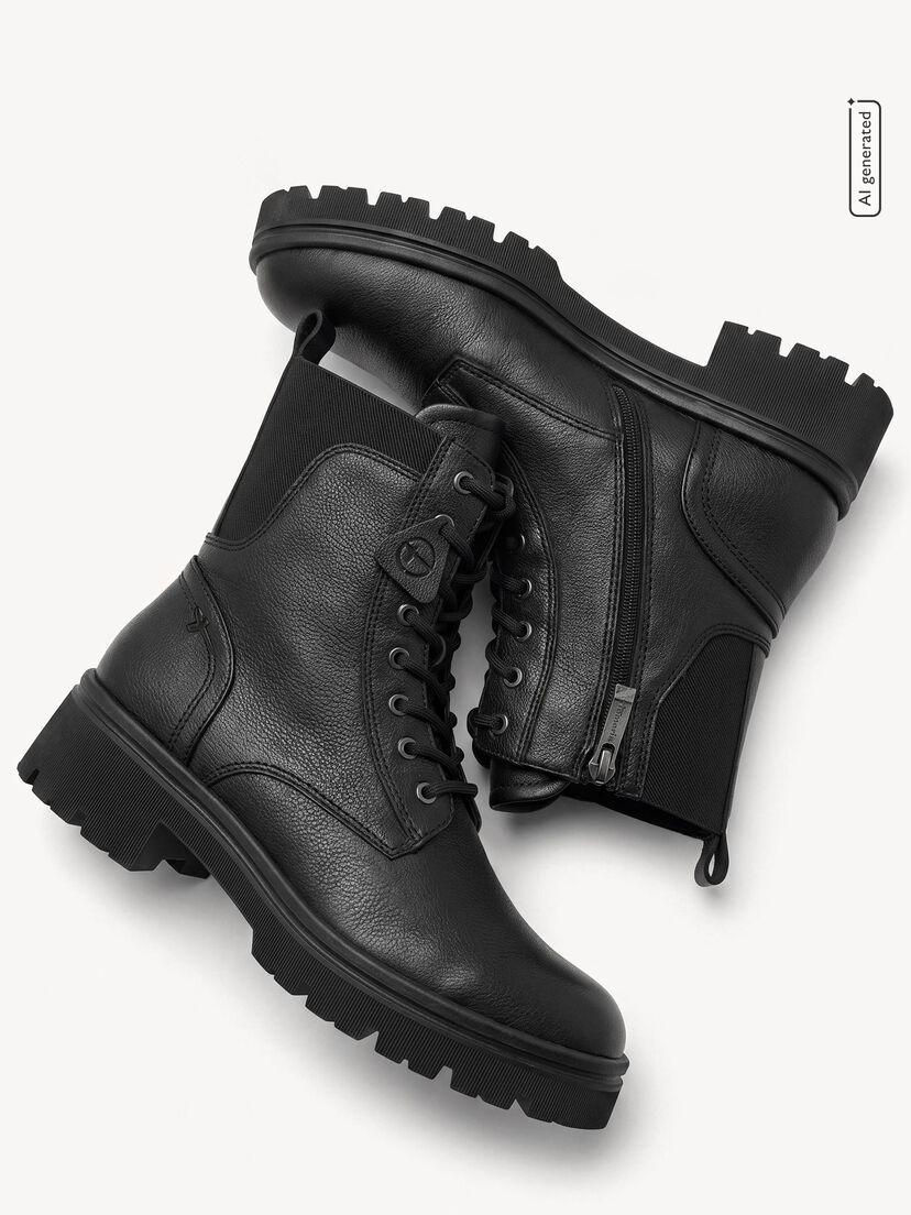 Leren Enkellaarsje - zwart, BLACK, hi-res