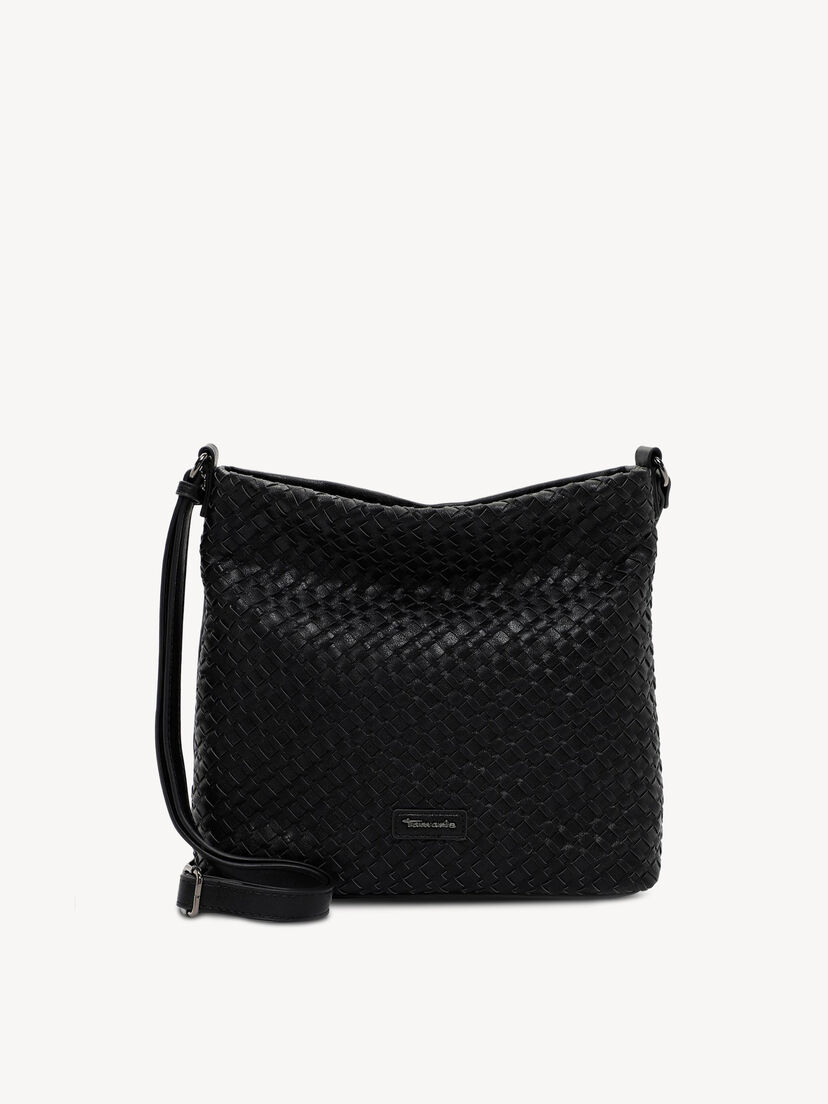 Zwarte schoudertas met gevlochten patroon en verstelbare riem