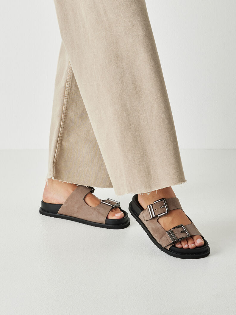 Lederpantolette - beige, TAUPE, hi-res