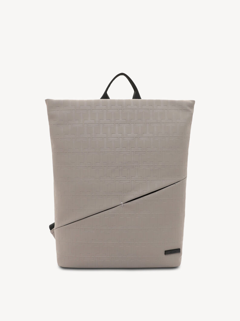 Eleganter beiger Rucksack mit gepr&auml;gt strukturiertem Muster und schwarzen Tr&auml;gern