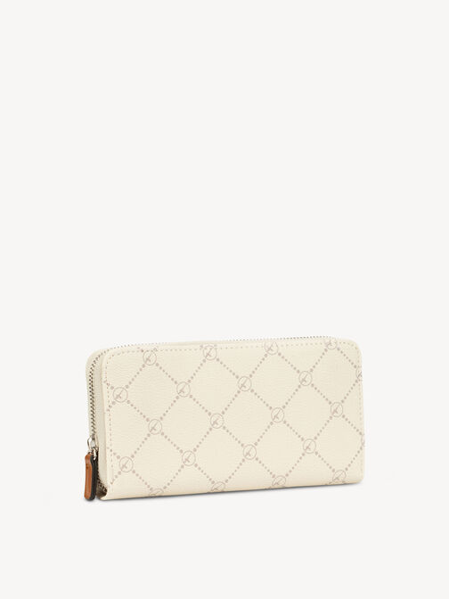 Light cream wallet with pattern and zipper for easy handling