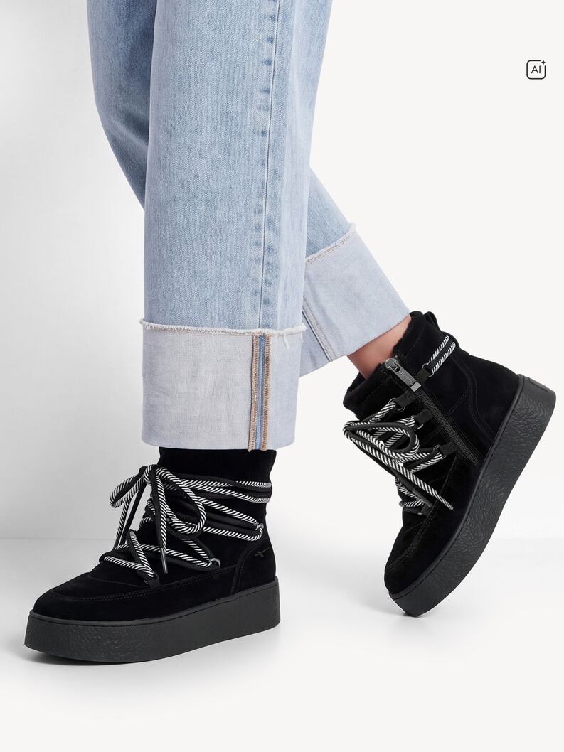 Lederstiefelette - schwarz Warmfutter, BLACK, hi-res