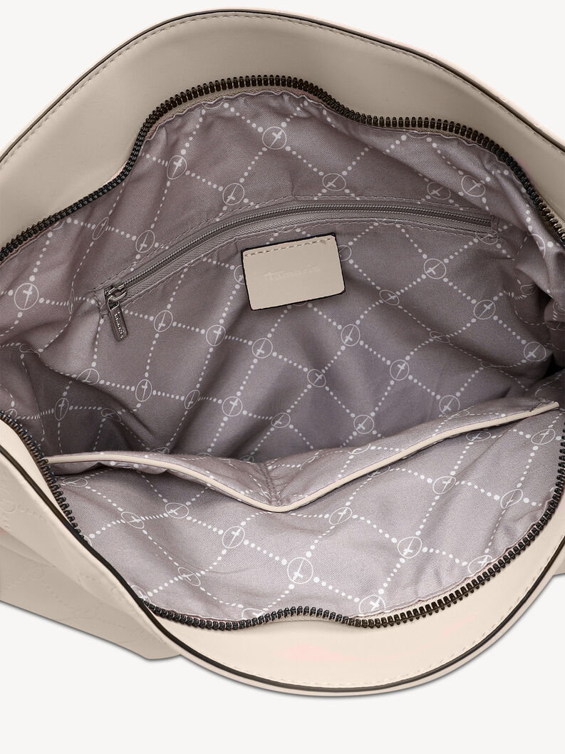 Detailansicht der Innenseite der beigen Tamaris Tasche mit Textilfutter und Rei&szlig;verschluss