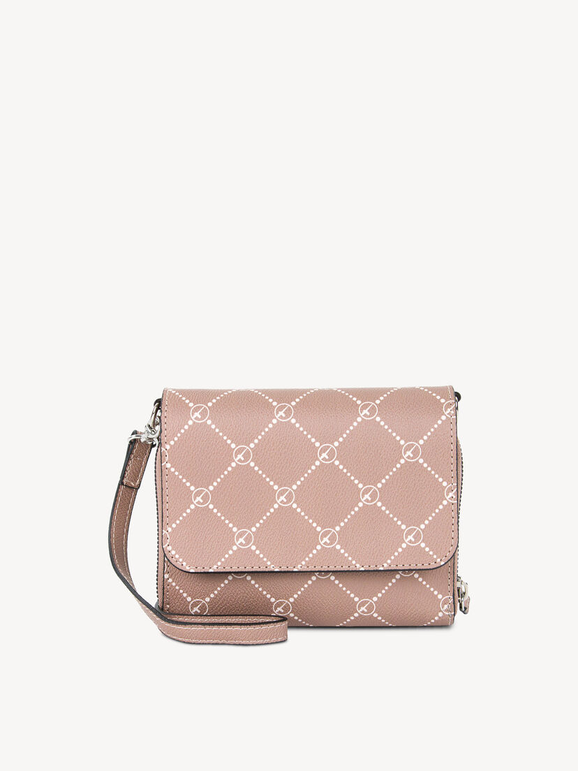 Roze leren tas met wit patroon en ritssluiting