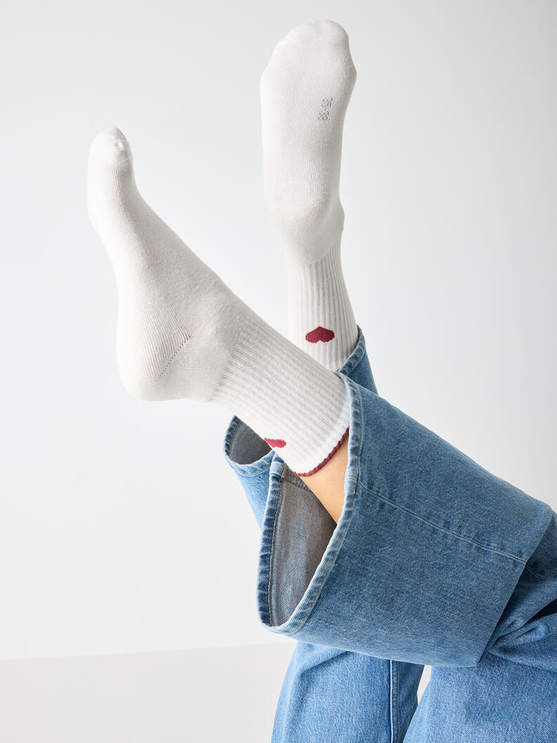 ﻿Socks 2-pack - white, offwhite/bordeaux, hi-res