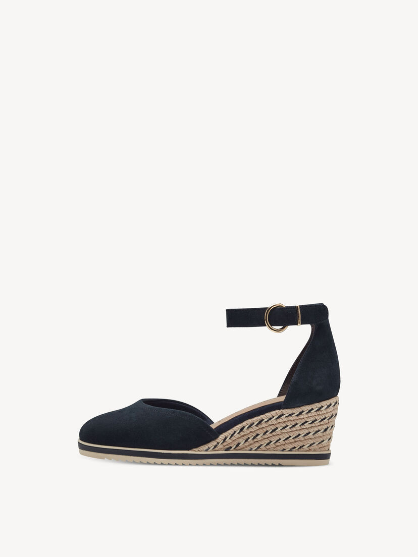 Leren Sleehakpumps - blauw, NAVY, hi-res