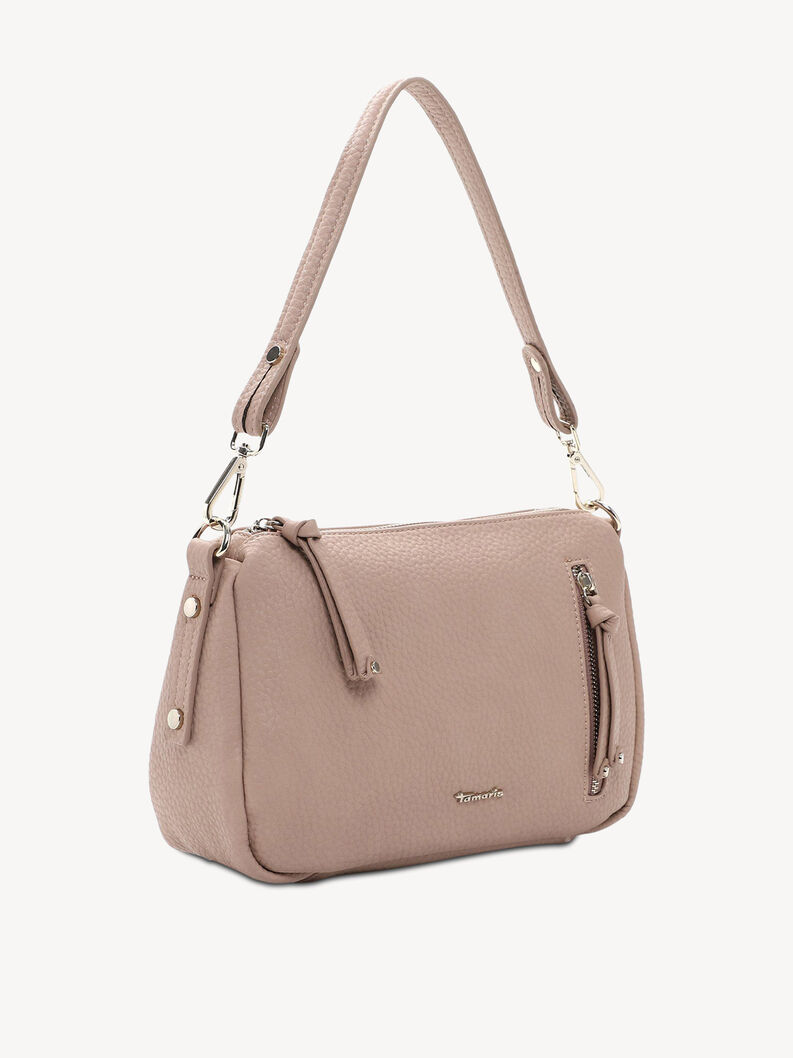 Rosa Handtasche aus strukturiertem Leder mit silbernen Metallbeschl&auml;gen