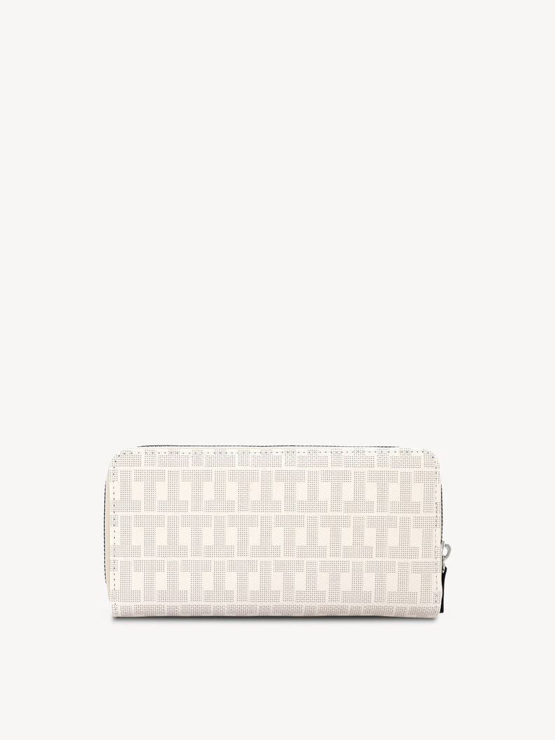 Back view of beige Tamaris wallet with monogram pattern