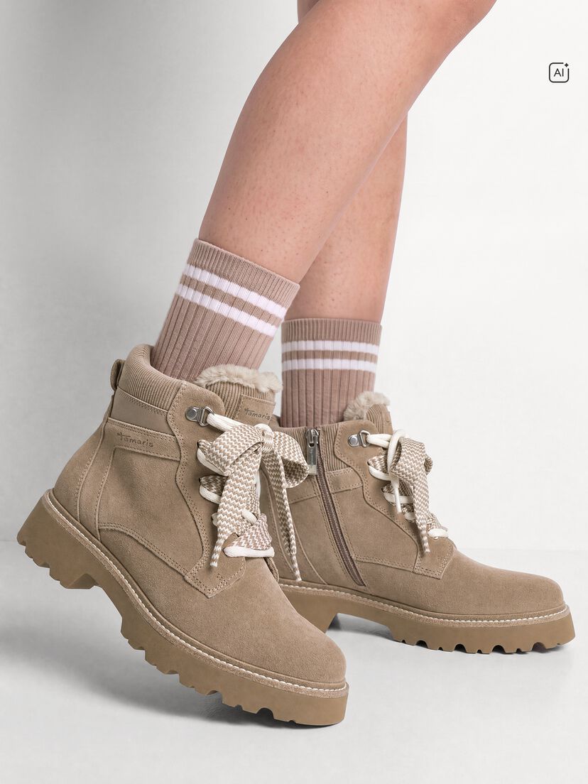 Enkellaarsje - beige warme voering, TAUPE, hi-res