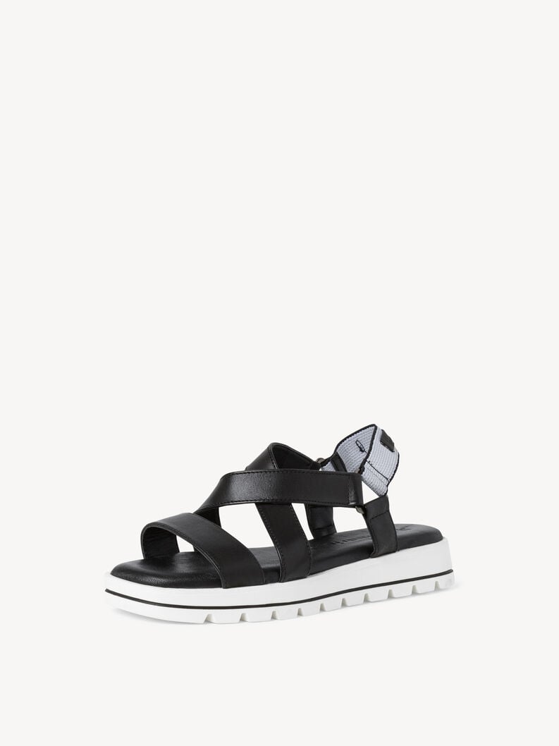 Heeled sandal - black, BLK LEA./WHITE, hi-res