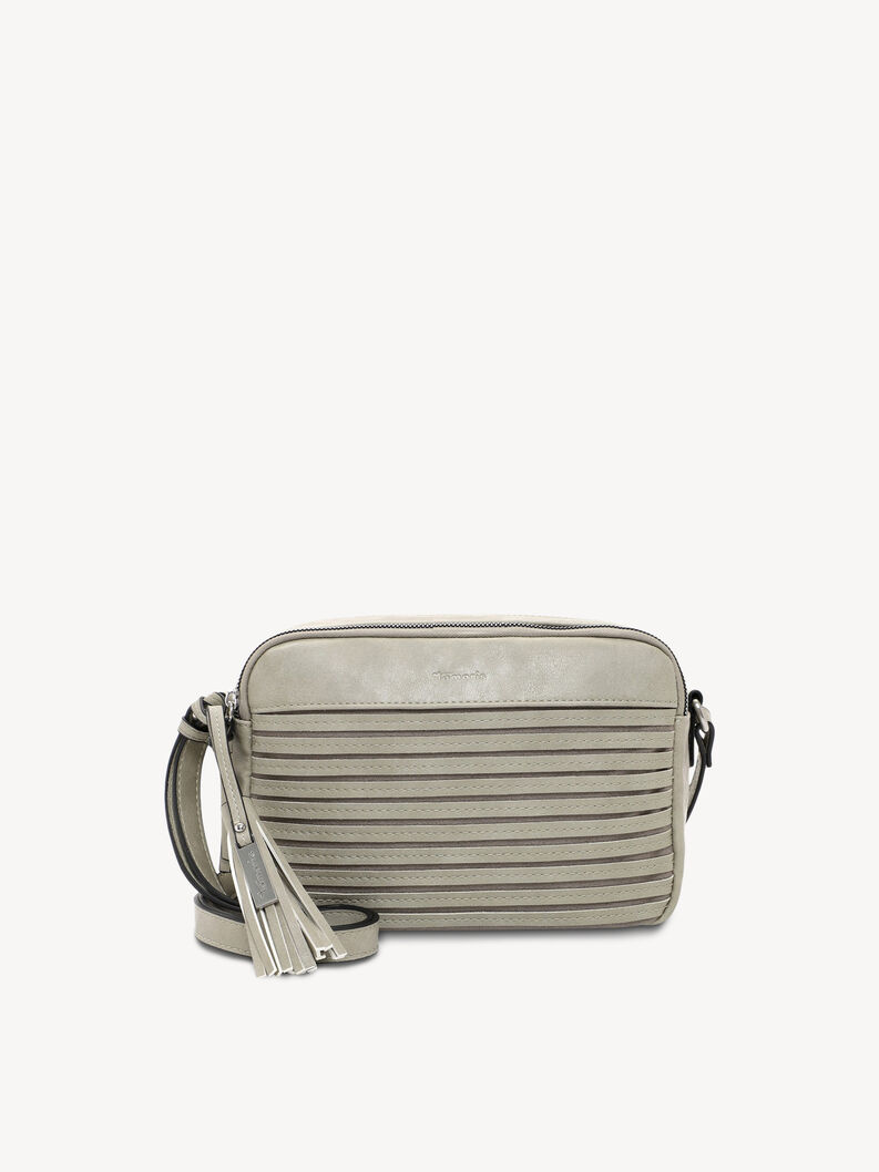 Beige Damen-Umh&auml;ngetasche aus Kunstleder mit gestreiftem Muster