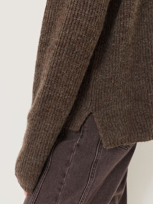 Gebreide trui, Mid Brown Melange, hi-res