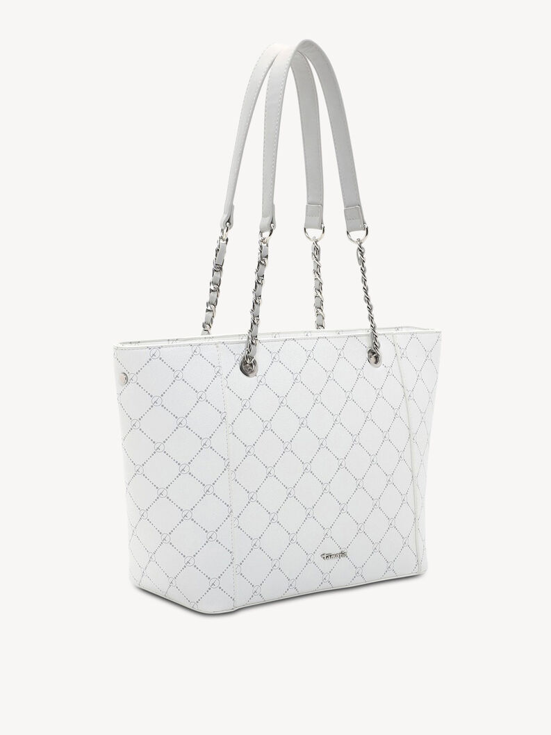 Tamaris wei&szlig;e Tasche mit grauem Druck und silbernen Ketten