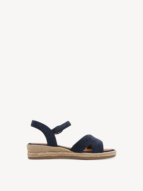 Leather Heeled sandal, NAVY SUEDE, hi-res