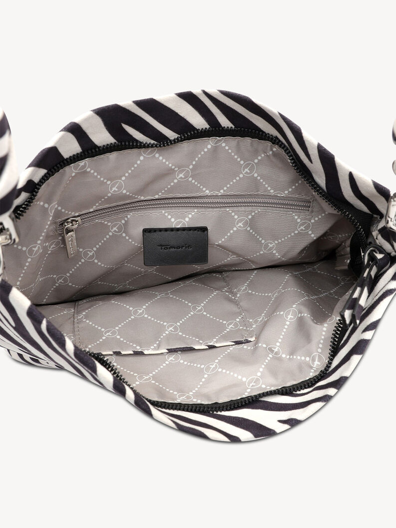 Innenansicht der Handtasche mit Rei&szlig;verschlusstasche und monogrammiertem Futter