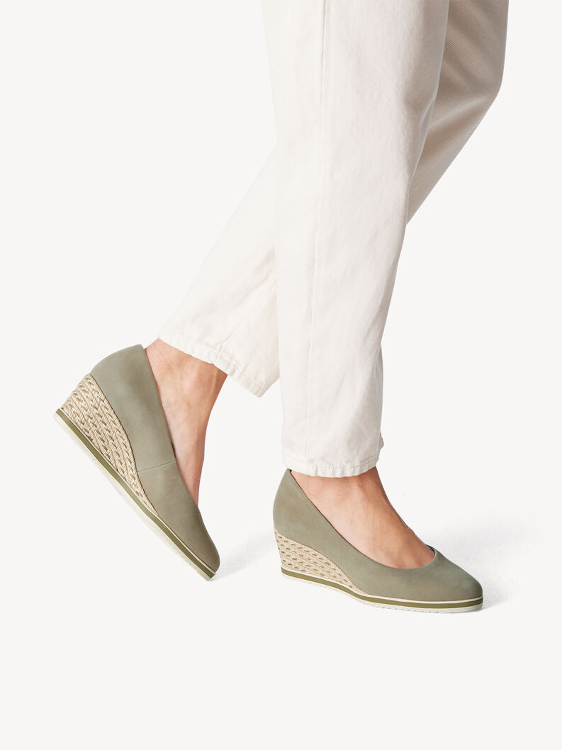 Leather Wedge pumps - green, SAGE, hi-res