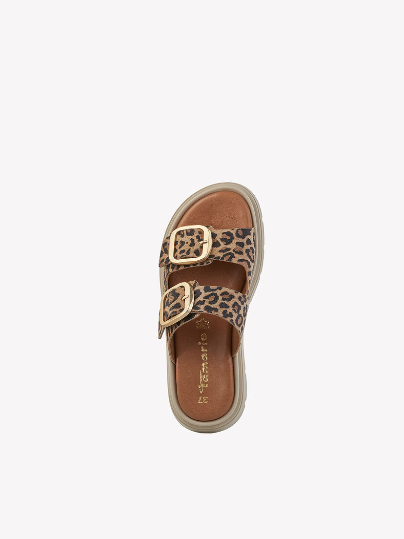 Leren Slipper - bruin, LEOPARD, hi-res