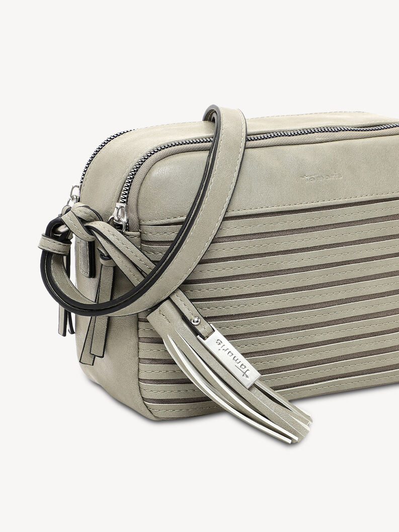 Detailansicht beige Kunstleder-Umh&auml;ngetasche mit Quaste und Riemen