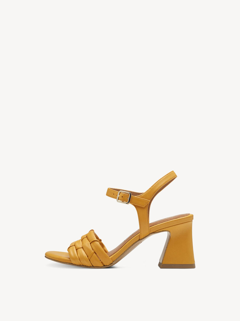 Leather Heeled sandal - yellow, MANGO, hi-res