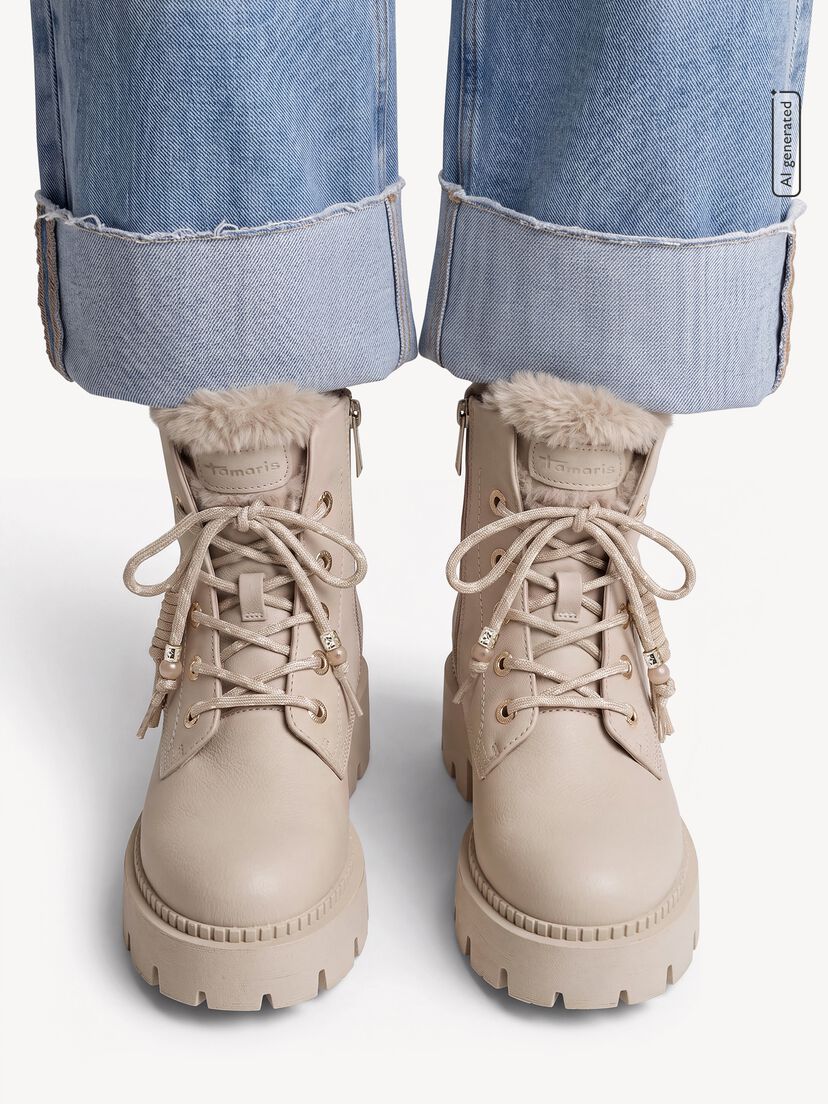 Enkellaarsje - beige warme voering, beige, hi-res