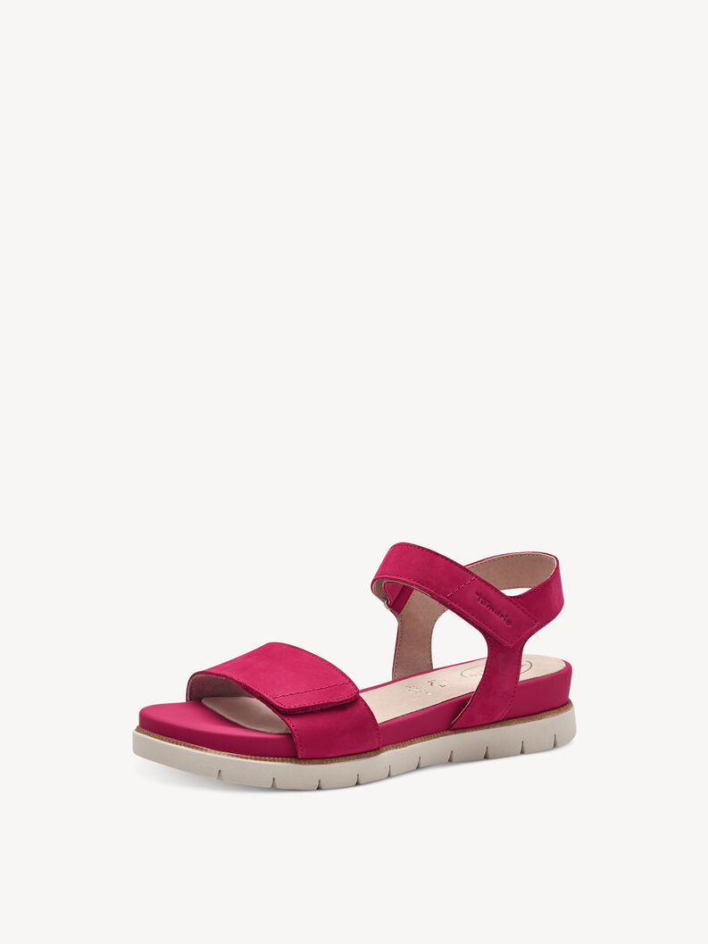 Leather Heeled sandal - pink, FUXIA NUBUC, hi-res