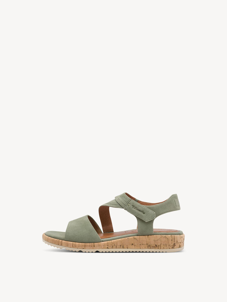 Sandale &agrave; talon en cuir - vert, SAGE, hi-res